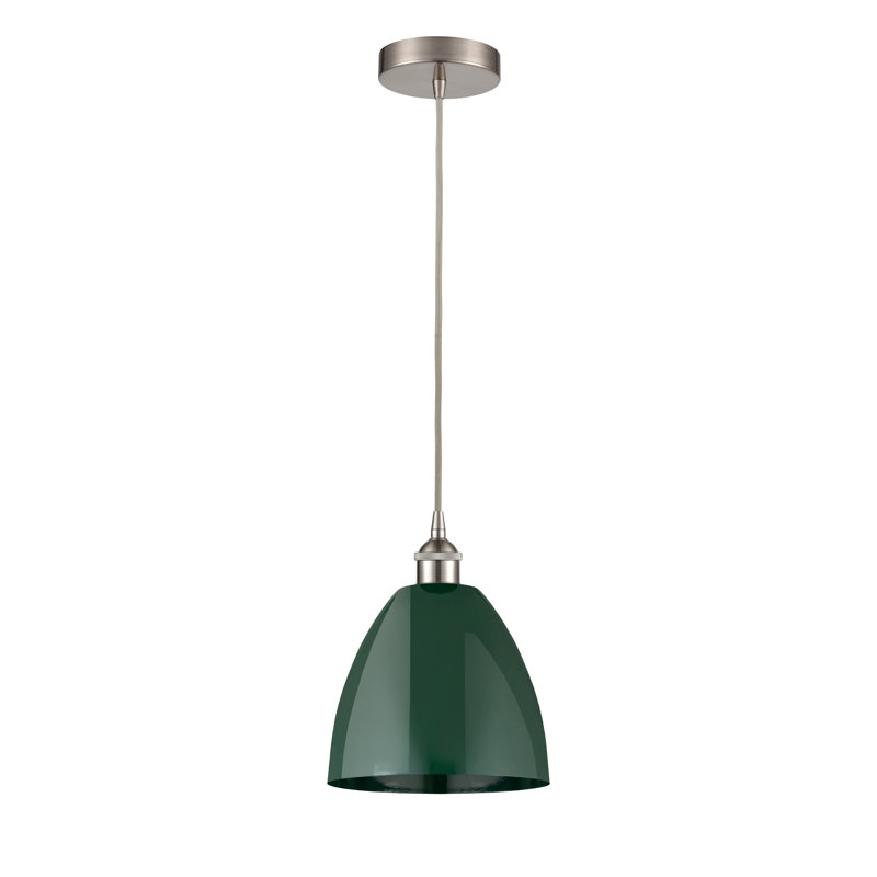 Luminaire suspendu conique 1 lumière, Vert, Nickel satiné brossé, H 12,88 po x l 9 po x P 9 po