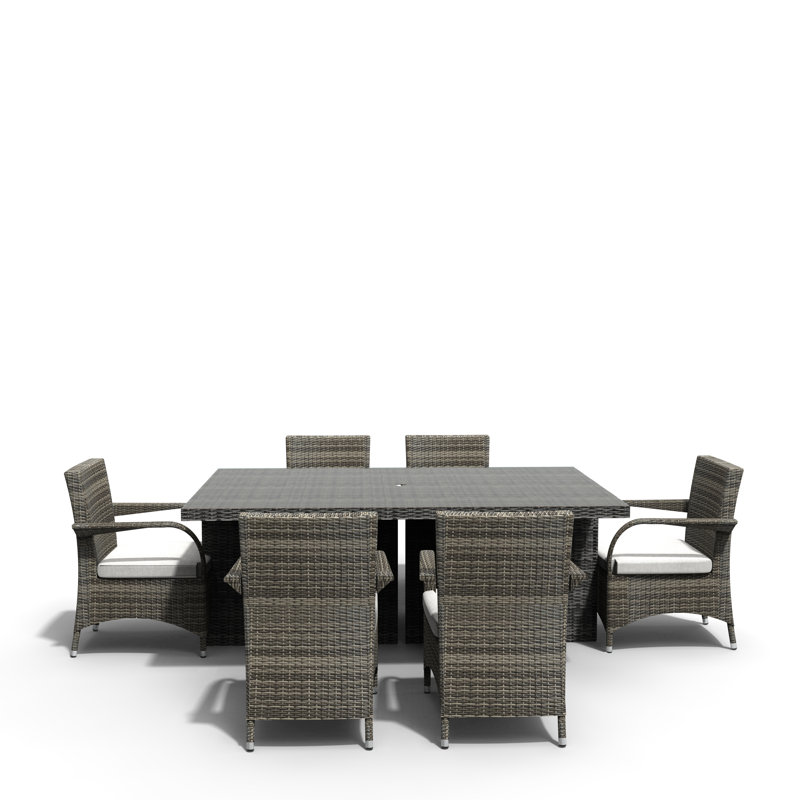 6 - Person Wicker Patio Dining Set with Rectangular Table , Cushions Included, Gray