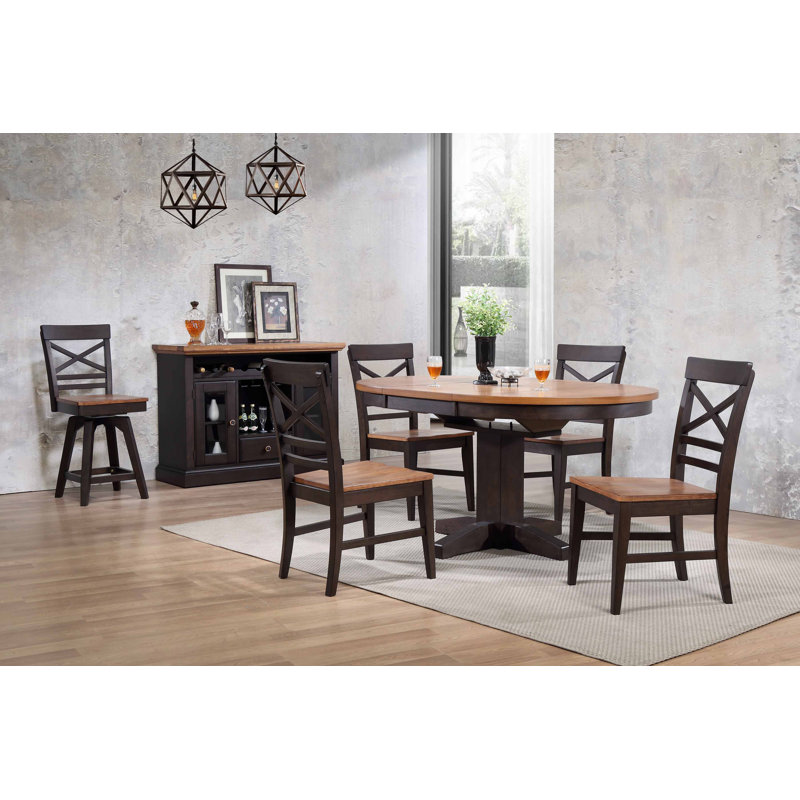 Calderon 42 " Extendable Acacia Round and Oval Solid Wood Top with Solid Wood Base Dining Table, Black/Brown Oak