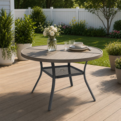40.6" Round Outdoor Metal Dining Table with Umbrella Hole
