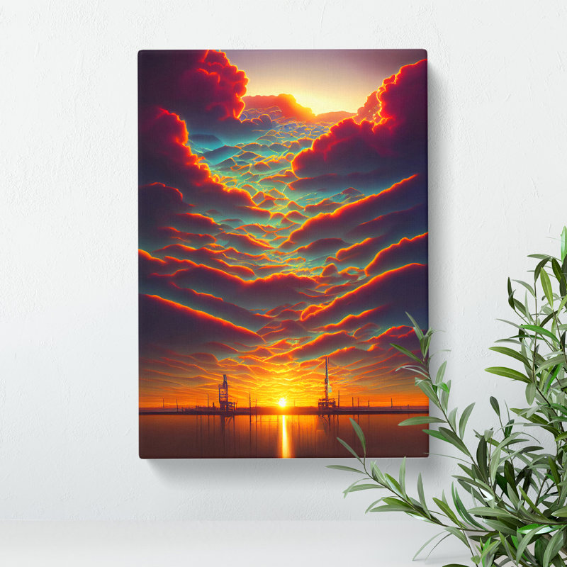 Sunset over the Ships - Wall Art, 76cm H x 50cm W x 2cm D, No Matte, Wrapped Canvas
