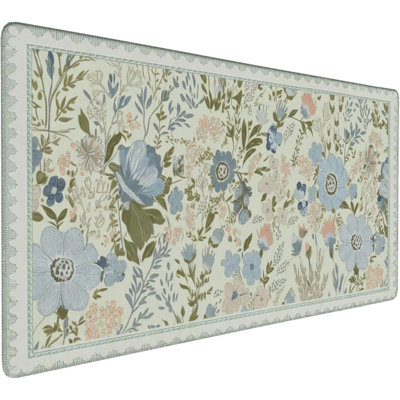 Sage Green Floral 31.5" x 15.7" Desk Pad, Extra Large Mouse Pad with Anti-Slip Base & Stitched Edges, Desk Mat for Keyboard and Mouse, Aesthetic Office Decor & Desk Accessories for Women, Home & Office