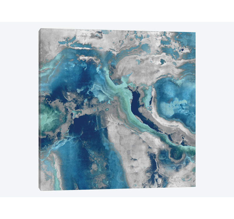 «Stone with Blue and Aqua», reproduction sur toile, H 12 po x l 12 po x P 0,75 po, Pas de tapis, Toile tendue