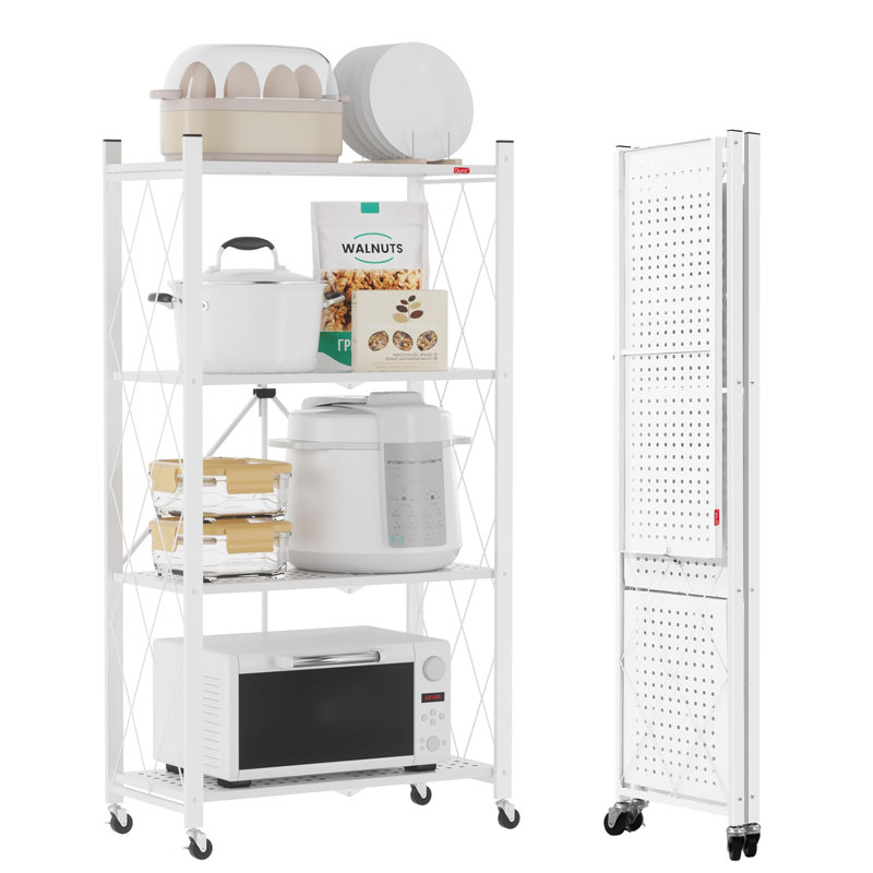 62cm W Metal Shelving Unit with Wheels, White