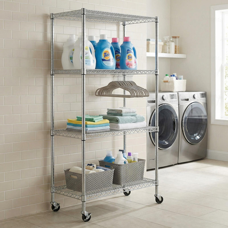 Étagères grillagées robustes à 4 niveaux réglables - supports de rangement en métal résistant à la rouille pour la cuisine, le garage, la salle de bain et le garde-manger