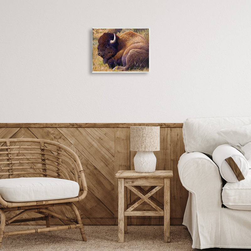 Relaxing Young Bison Wall Plaque Art by Rod Lawrence