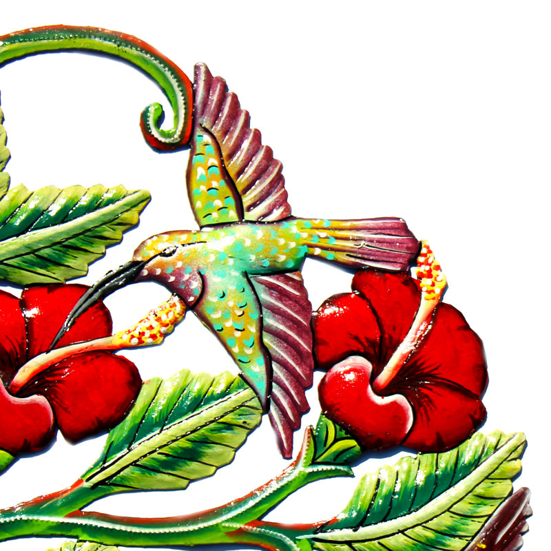 Art mural peint colibris et fleurs d'hibiscus