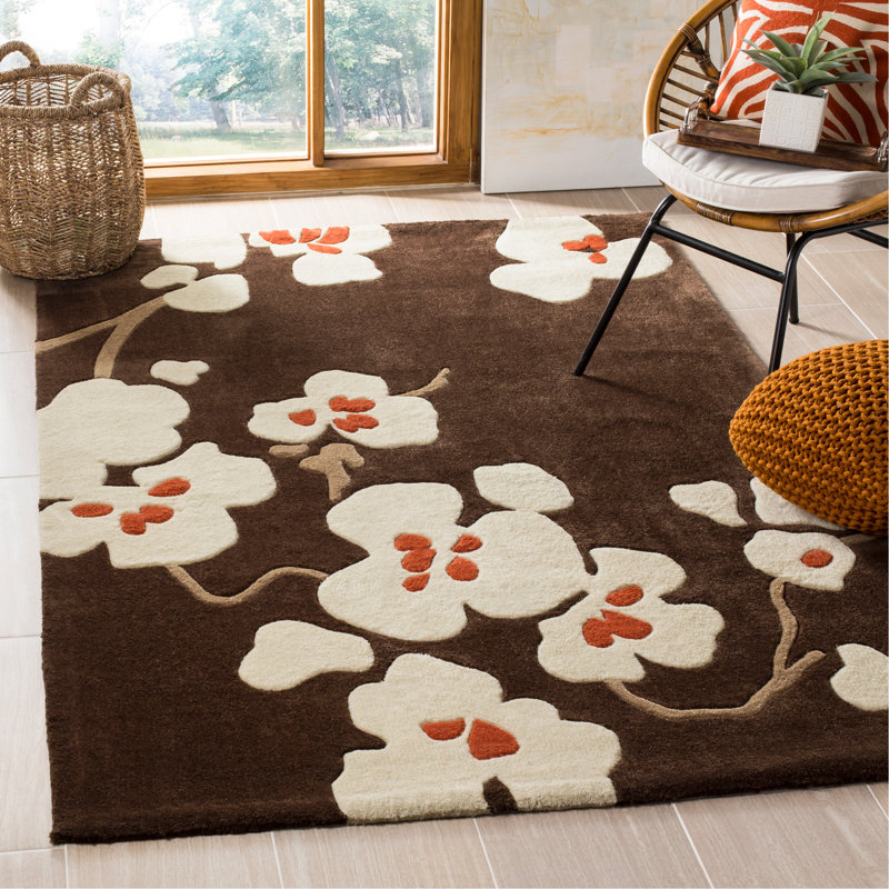 Tapis à motif floral touffeté à la main Modern Art, Rectangle 5 pi x 8 pi