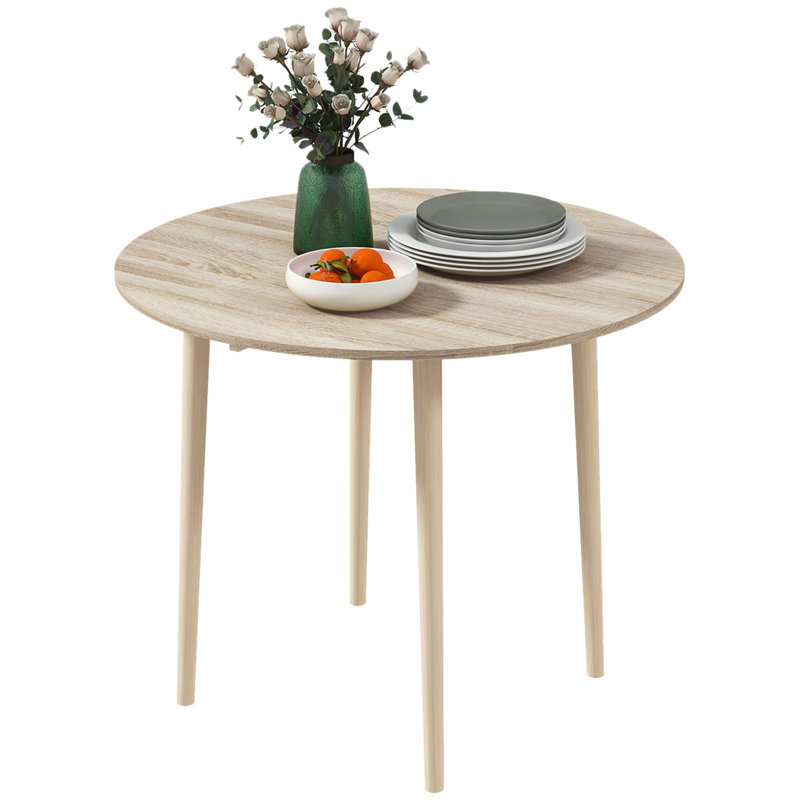 HOMCOM 35" Small Kitchen Table, Collapsible Drop Leaf Table For Small Spaces, Round Folding Dining Table With Solid Wood Legs For Kitchen, Dining Room, Oak Color
