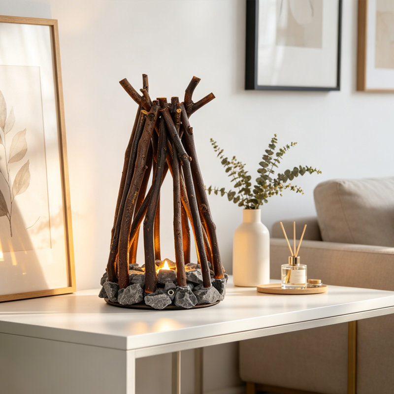 Lampe d'appoint rustique avec 3 modes de flamme et fonction bruit blanc