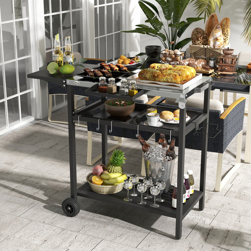 Bar Cart Storage Kitchen Island with ooks, Towel