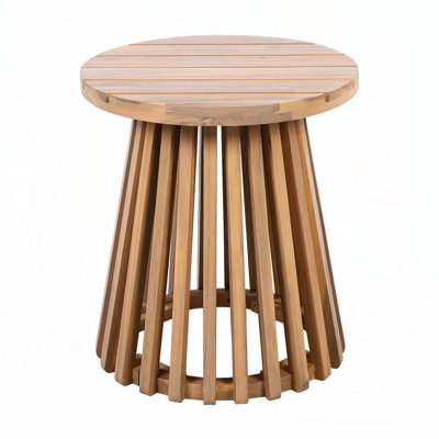 Corianna Round Acacia Wood Side Table With Slatted Base