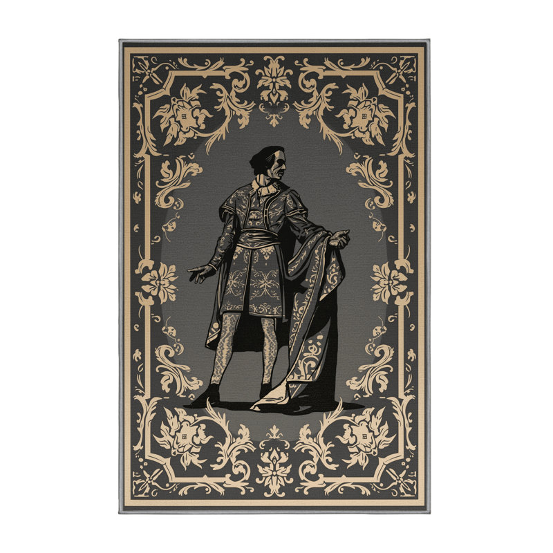 Tapis noir traditionnel et noir lavable à la machine Osnat Shakespearean Actor, 8 x 12