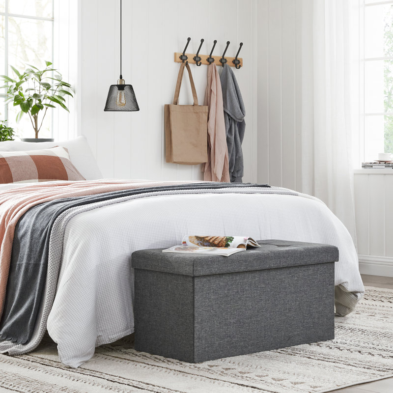 Banc de rangement avec repose-pieds pliant, Gris, 100% mousse