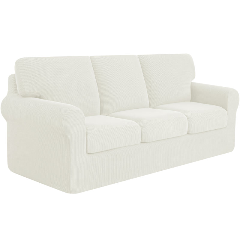 3 Seater Stretch Separate Box Cushion Sofa Slipcover, White