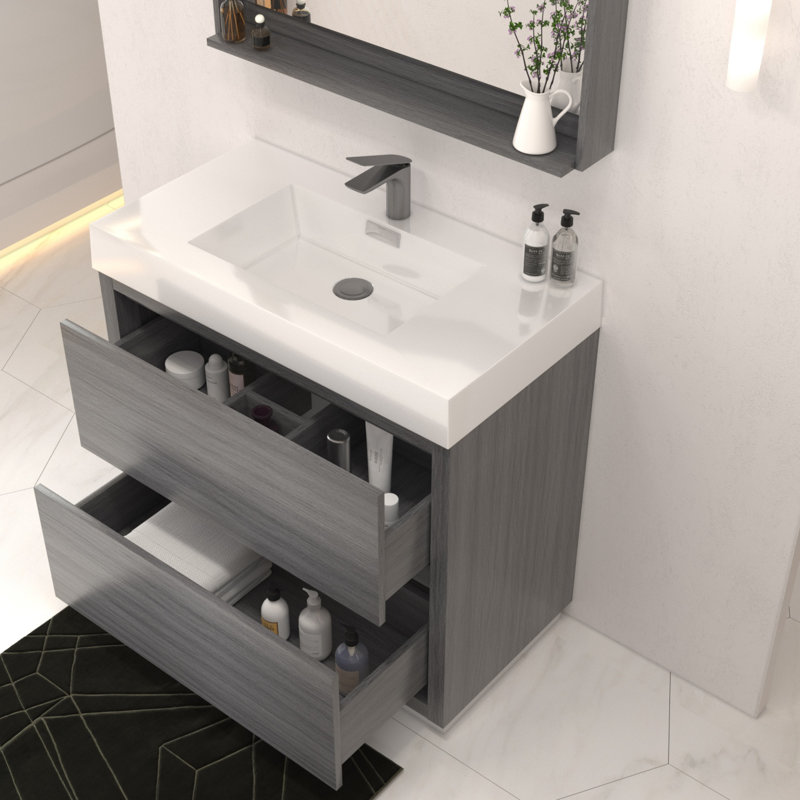 Royka 35.5" W Single Bathroom Vanity Set, Vulcan Ashgrey