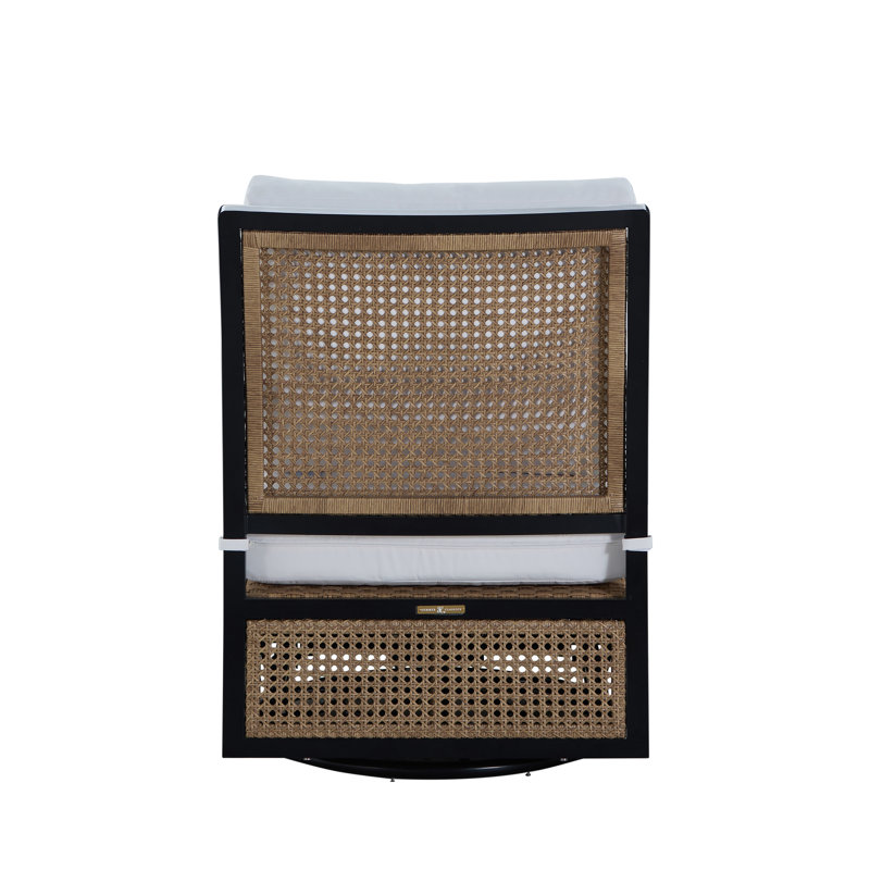 Bermuda Aluminum and Cane Glider Lounge, No Welt + Standard Fill, Buxomy Ivy, Midnight And Natural Cane