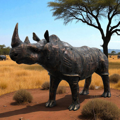 57.5in. Tall Rumble Rhinoceros Iron Garden Statue