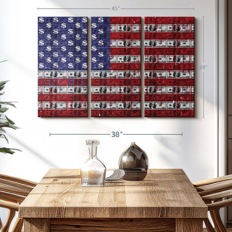 Drapeau «USA Flag Dollars Canvas Print» sur, H 28 po x l 45 po x P 1,25 po
