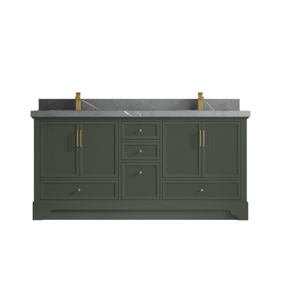 Meuble-lavabo double autoportant 72 po avec plateau en quartz Alys (option poignées)