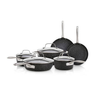 Bialetti Titan Textured Nonstick 10 Piece Cookware Set, Black, Dishwasher Safe
