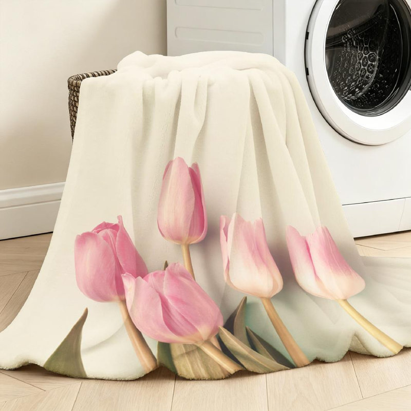 Jeté en molleton rose flanelle ultra doux, imprimé rétro d'un côté, Throw 50" x 60"