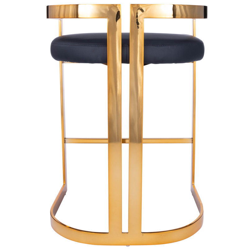 Butler Bravo Faux Leather Counter Stool, Black, Gold, Counter Stool (24.5” Seat Height)