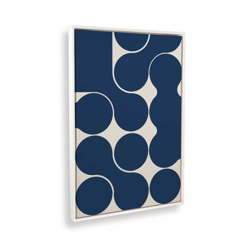 Impression sur toile sculpturale à géométrie bleue, H 30,75 po x l 20,75 po x P 1,75 po, Cadre flottant blanc opaque