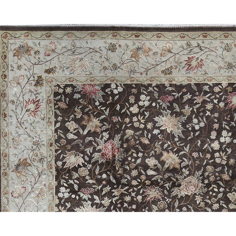 Tapis brun et ivoire de haute qualité noué à la main