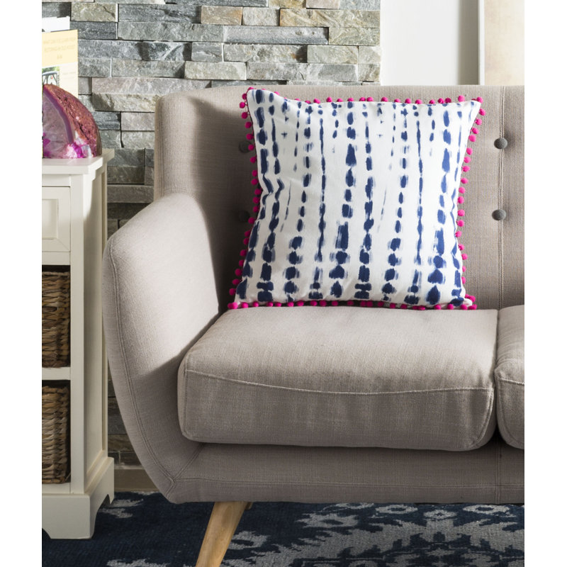 Atalia Blue and Pink Cotton Tassel Throw Pillow 16" x 16"