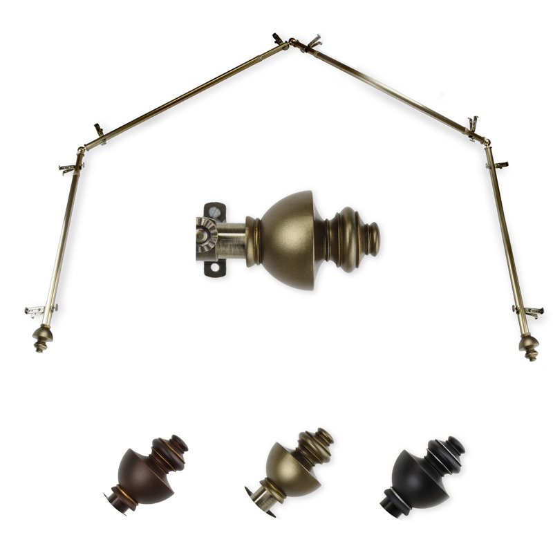 Tringle à rideaux simple à 4 côtés Andreasen, Laiton antique, 28 po à 48 po (chaque côté)
