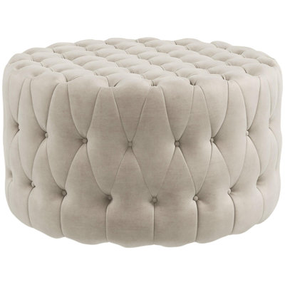 31.5" Round Ottoman, Large Velvet-Feel Upholstered Foot Stool With Button Tufted Design And Padded Seat For Living Room, Entryway, Beige