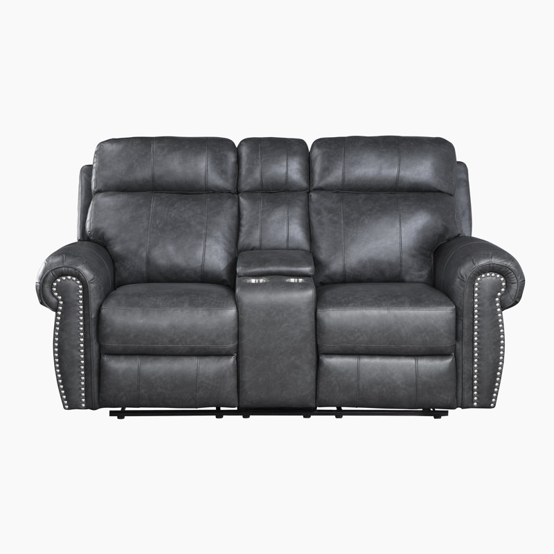 Causeuse inclinable manuelle en similicuir 74,5 po Tyberius, Similicuir gris