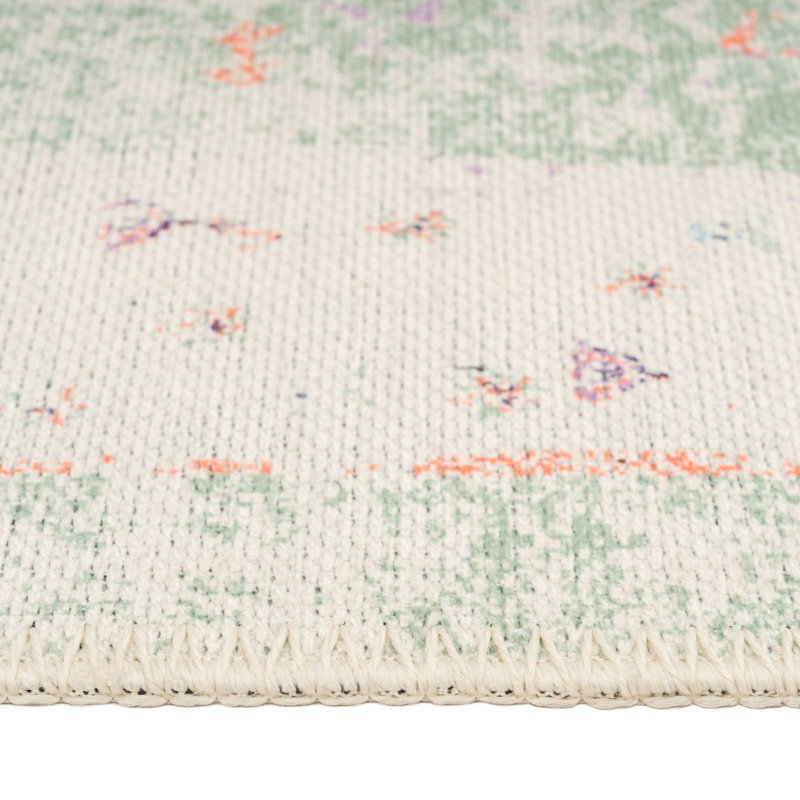 Machine Washable Pastel Green Traditional Medallion Distressed Living Room Area Rug, Rectangle 200 x 290cm