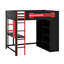 Lit mezzanine en bois avec bureau, garde-robe ouverte, compartiments de rangement et lumières RVB, pleine grandeur-2028162627
