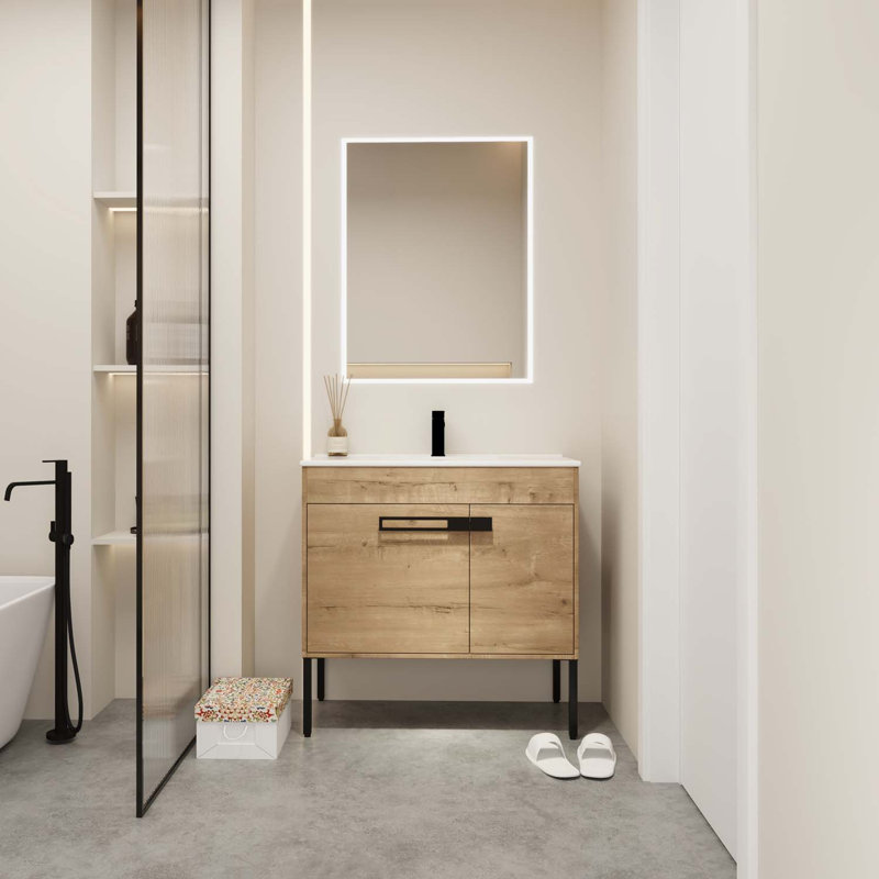 Ensemble de meuble-lavabo simple 36 po Avagail, Imitation chêne