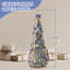 Arbre de Noël artificiel enneigé 7 pi, PVC vert, 200 DEL blanc chaud, télécommande, ornements bleus et argentés