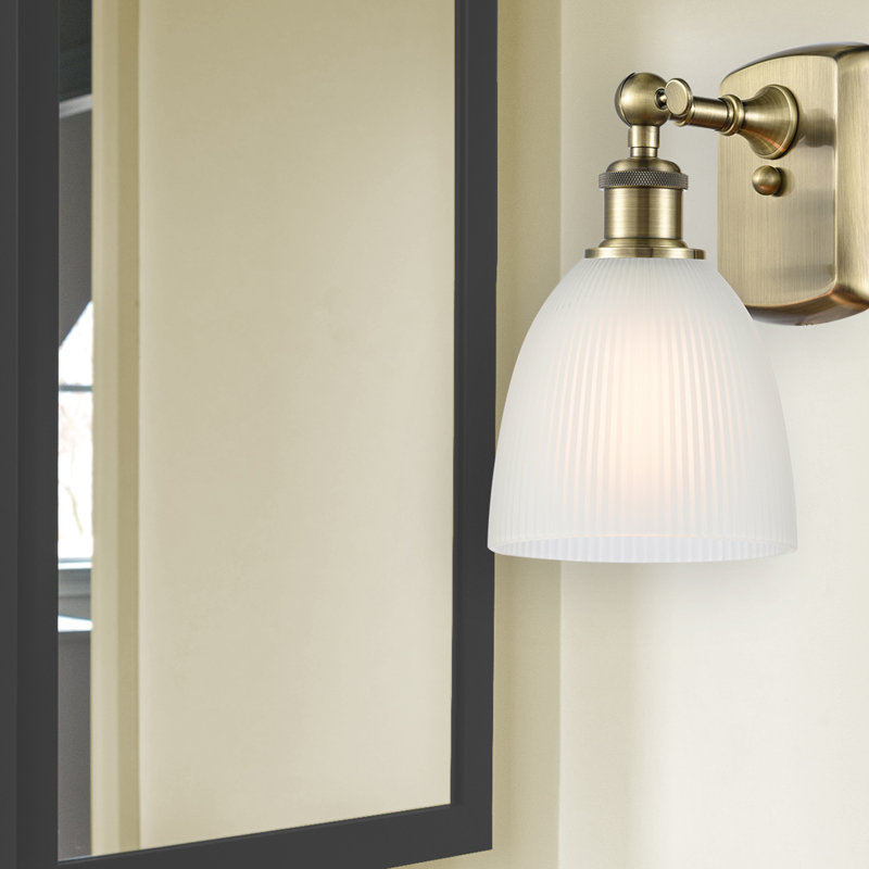 Wethington 1 - Light Dimmable Armed Sconce, White, Incandescent , Antique Brass
