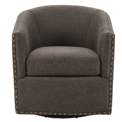 Élégante chaise longue à 360 ° pour le divertissement - construction en bois massif, couleur chocolat, mousse haute, détails cloutés en bronze, chaise pivotante: coussin en mousse, tissu, têtes de clous, structure, pivot à 360 degrés, non