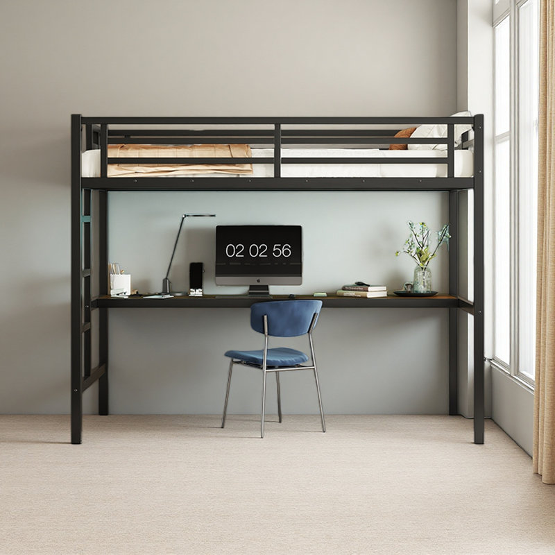 Metal Full Size Loft Bed With Power Outlet And LED Lighted, Space-Saving, Noise Reduced, Extra-Long Twin