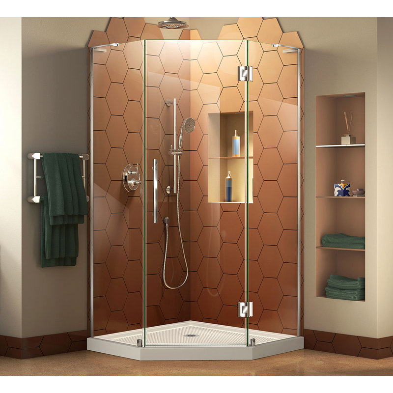 Cabine de douche rectangulaire à charnière 42 "x 74,75" avec base incluse DreamLine Prism Plus, Chrome / Blanc