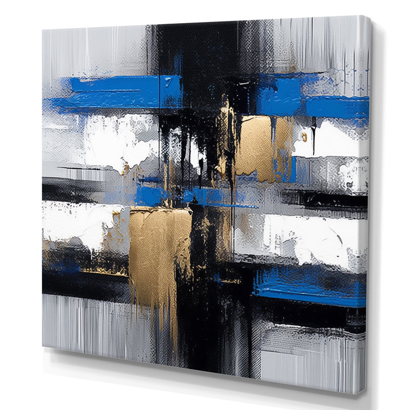 «Blue Paint Elegance I», art mural abstrait, H 16 po x l 16 po x P 1 po, Toile tendue