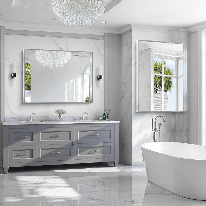 Miroir de salle de bain Silver, Argent argent, 48 po x 36 po, Rectangulaire