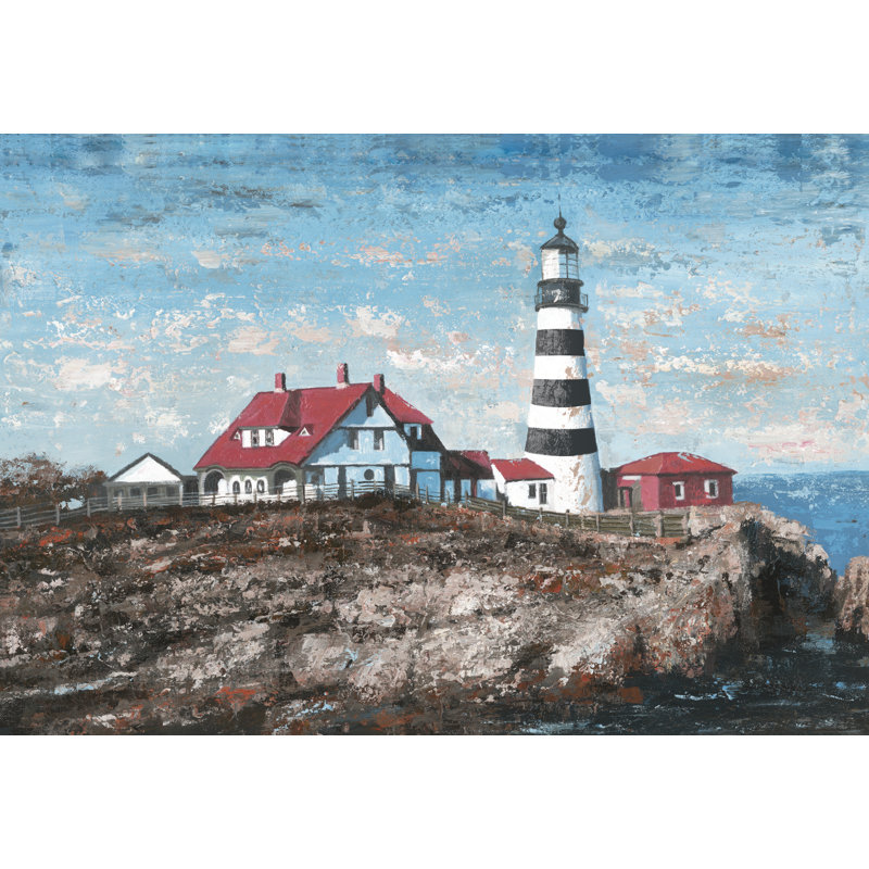 Rocky Black And White Lighthouse - Wrapped Canvas Art Prints, 30cm H x 46cm W