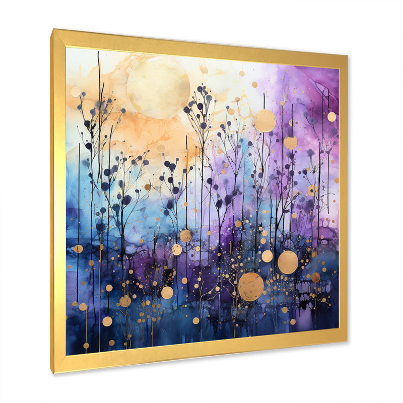 Celestial Serenade II - Abstract Collages Canvas Print, Encadrement doré, H 16 po x l 16 po x P 1 po