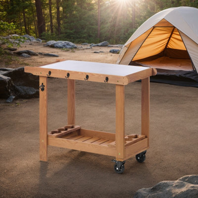 Multifunctional Outdoor Grill Table Solid Wood Rustic Style For Patio Bbq And Garden