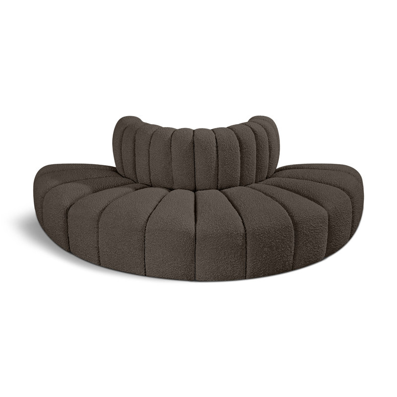Iyleena Upholstered Curved Sectional Reversible, Brown Boucle Fabric