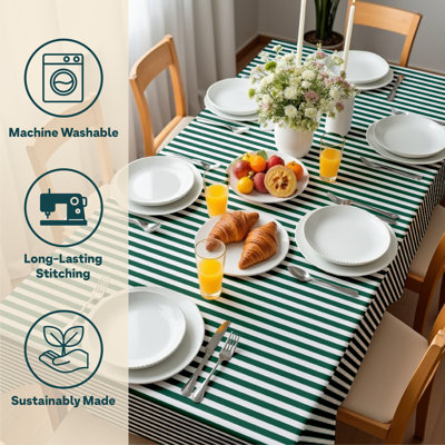 Green Striped Tablecloth 104" x 60"