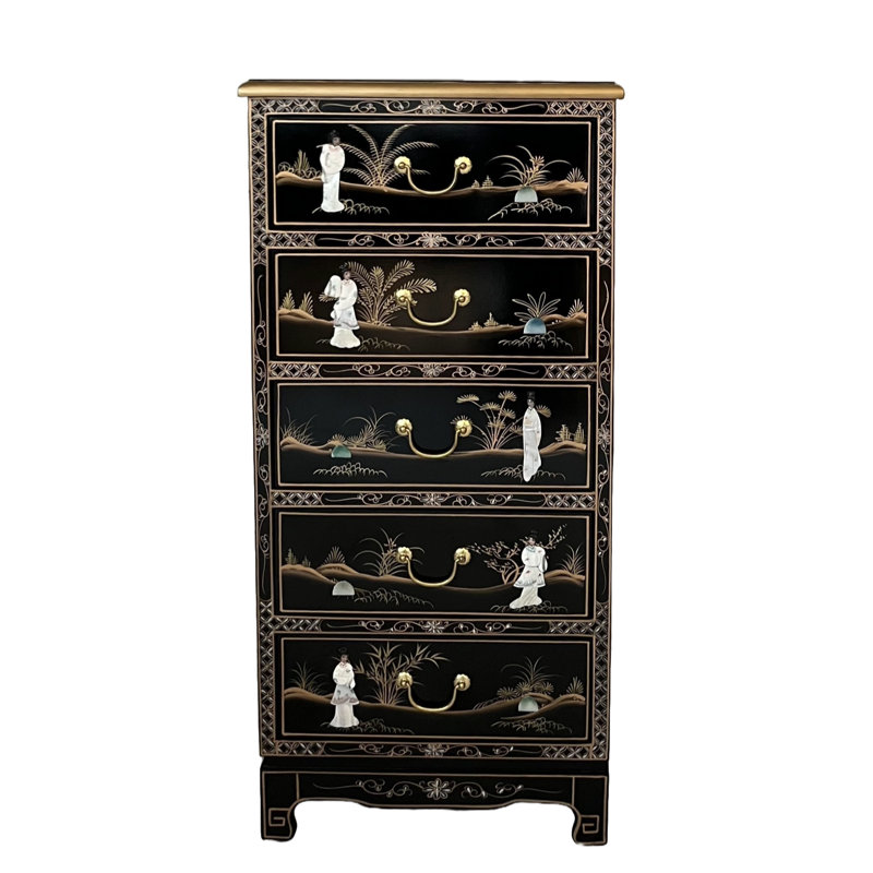 Mother of Pearl Hand Painted 5 Drawer Chest Of Drawers