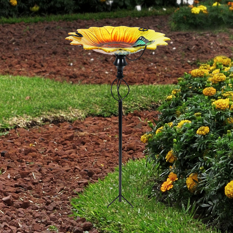 Sunflower Glass Birdbath